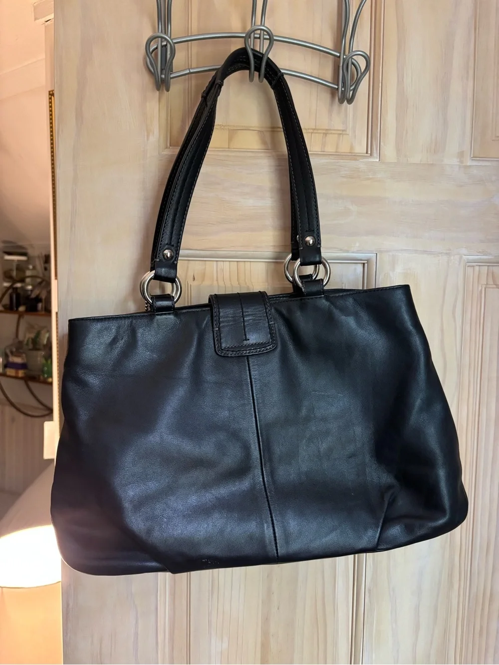 Coach Classic Black Leather Tote Handbag Y2K